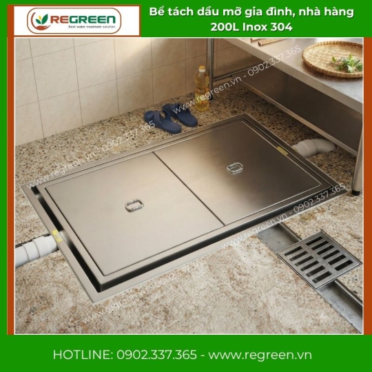 Bể tách dầu mỡ gia đình, nhà hàng 200L Inox 304
