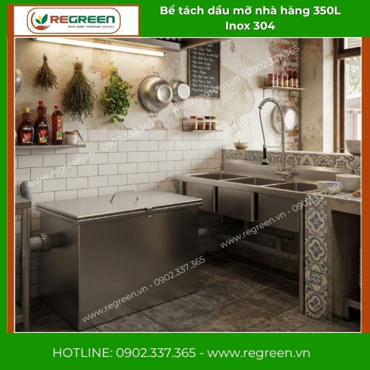 Bể tách dầu mỡ nhà hàng 350L Inox 304