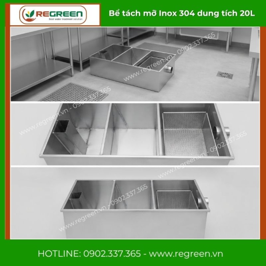 Bể tách mỡ gia đình 20L Inox 304