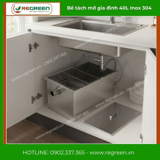 Bể tách mỡ gia đình 40L Inox 304