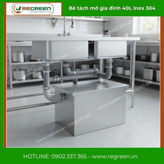 Bể tách mỡ gia đình 40L Inox 304