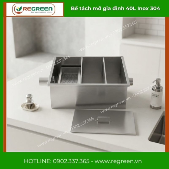 Bể tách mỡ gia đình 40L Inox 304