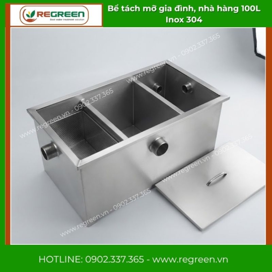 Bể tách mỡ gia đình, nhà hàng 100L Inox 304