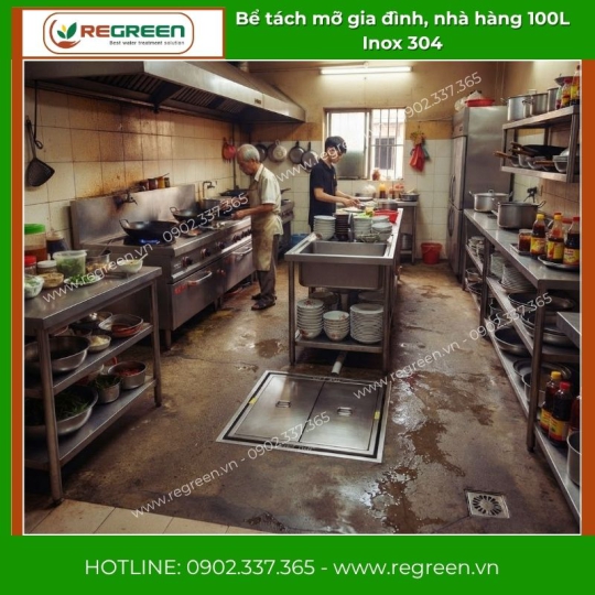 Bể tách mỡ gia đình, nhà hàng 100L Inox 304