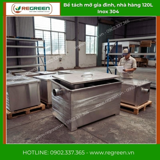 Bể tách mỡ gia đình, nhà hàng 120L Inox 304