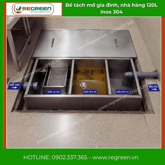 Bể tách mỡ gia đình, nhà hàng 120L Inox 304