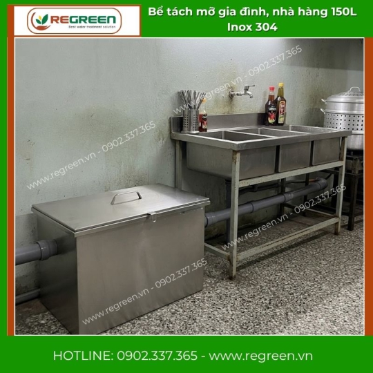 Bể tách mỡ gia đình, nhà hàng 150L Inox 304