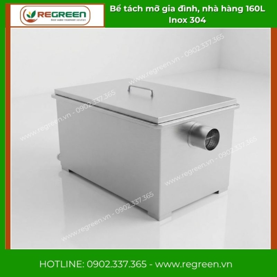 Bể tách mỡ gia đình, nhà hàng 160L Inox 304
