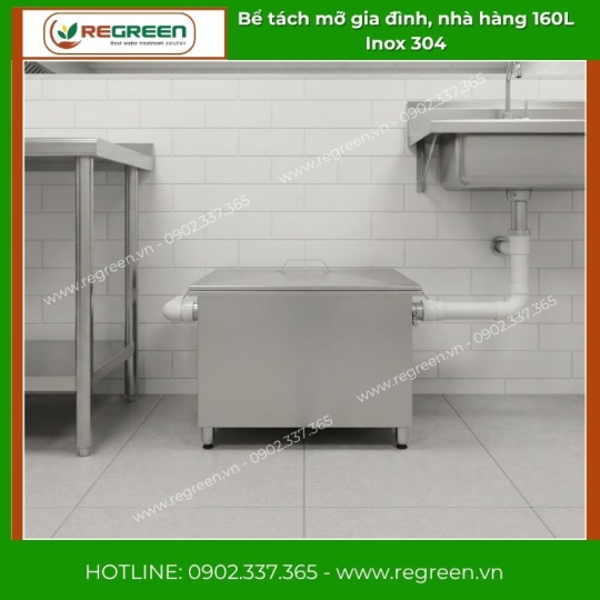 Bể tách mỡ gia đình, nhà hàng 160L Inox 304