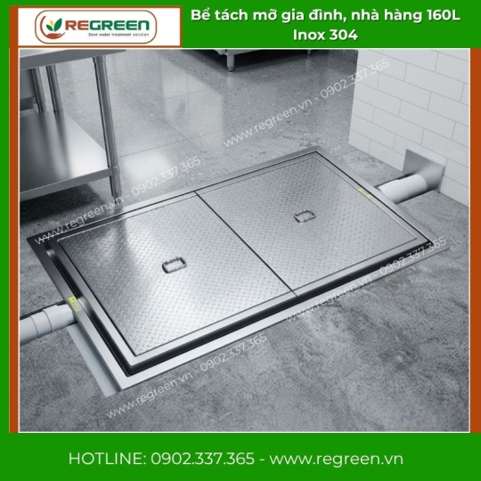 Bể tách mỡ gia đình, nhà hàng 160L Inox 304