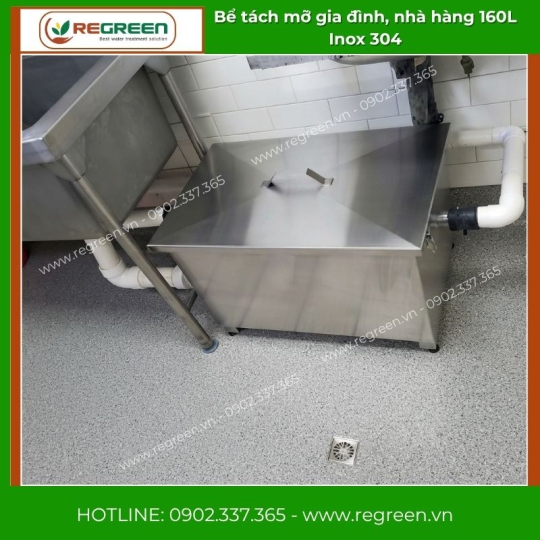 Bể tách mỡ gia đình, nhà hàng 160L Inox 304