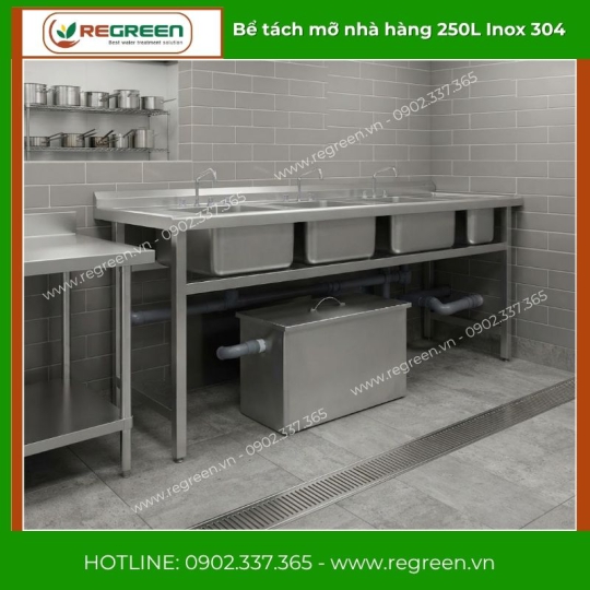 Bể tách mỡ nhà hàng 250L Inox 304