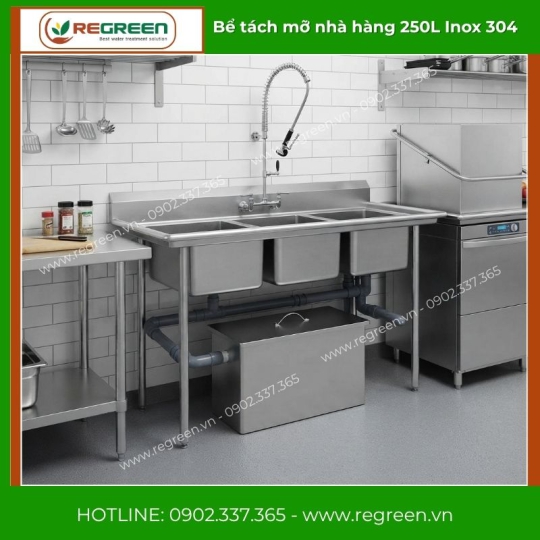 Bể tách mỡ nhà hàng 250L Inox 304