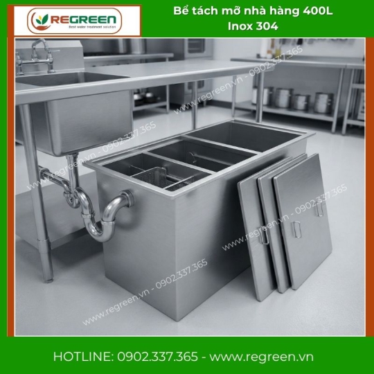 Bể tách mỡ nhà hàng 400L Inox 304