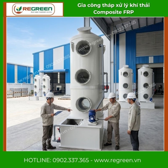 Gia công tháp xử lý khí thải Composite FRP
