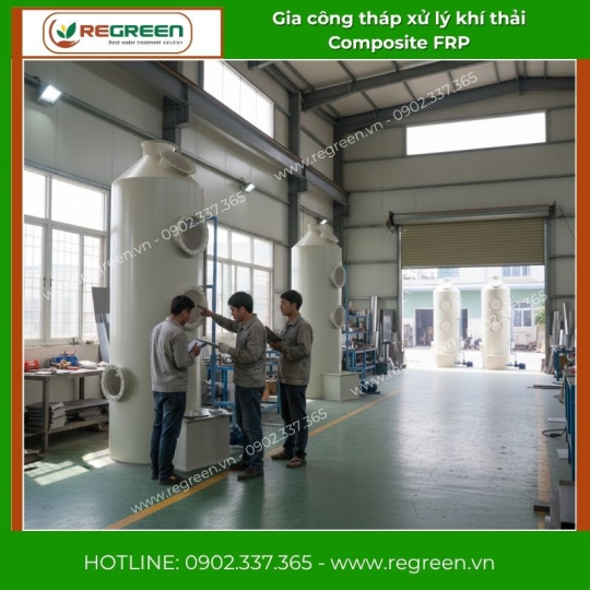 Gia công tháp xử lý khí thải Composite FRP