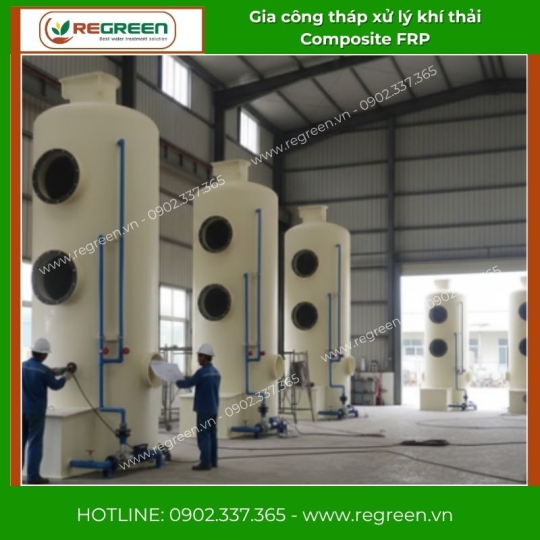 Gia công tháp xử lý khí thải Composite FRP